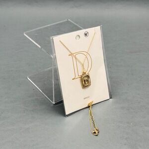 Brass Initial D Necklace Rectangle Pendant Letter D Jewelry